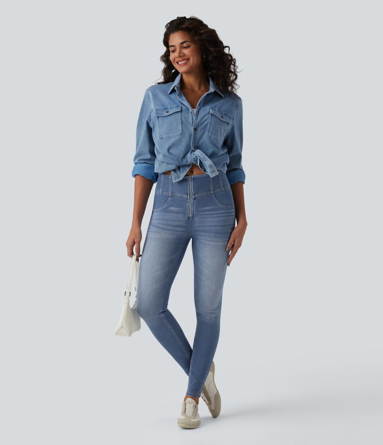 Halara Flex™ Mid Rise Zipper Tummy Control Casual Skinny Jeans with Pockets