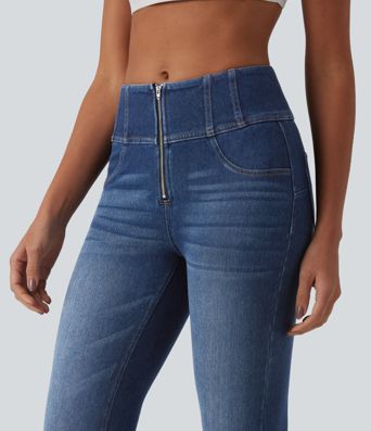 Halara Flex™ Mid Rise Zipper Tummy Control Casual Skinny Jeans with Pockets