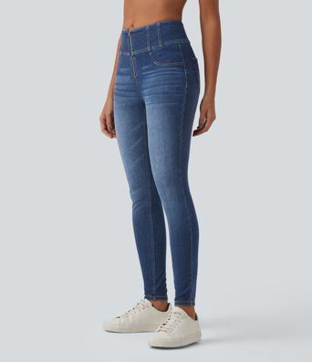 Halara Flex™ Mid Rise Zipper Tummy Control Casual Skinny Jeans with Pockets