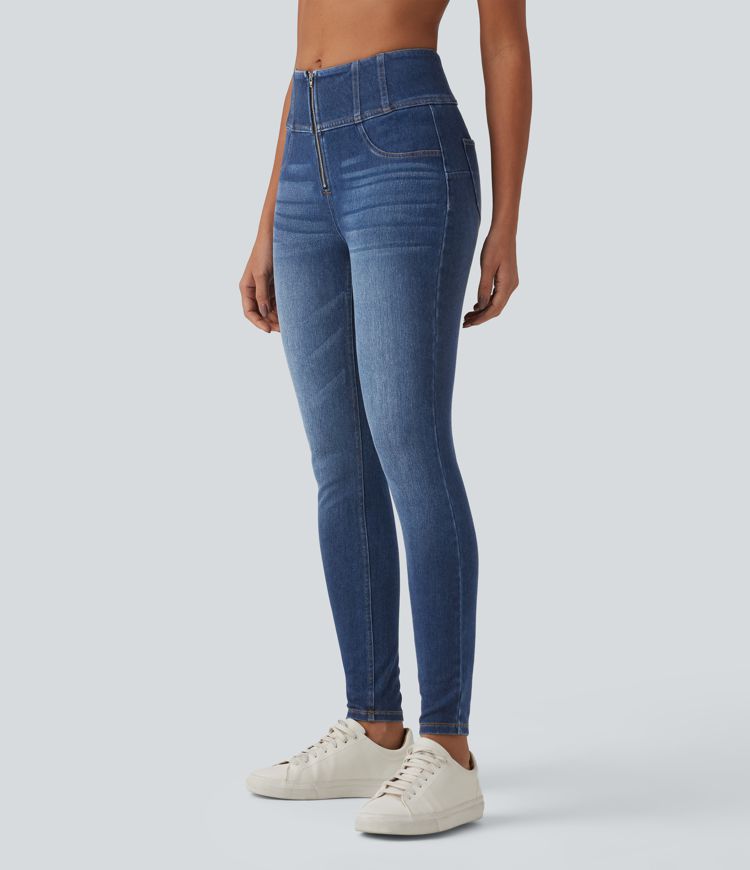 Halara Flex™ Mid Rise Zipper Tummy Control Casual Skinny Jeans with Pockets