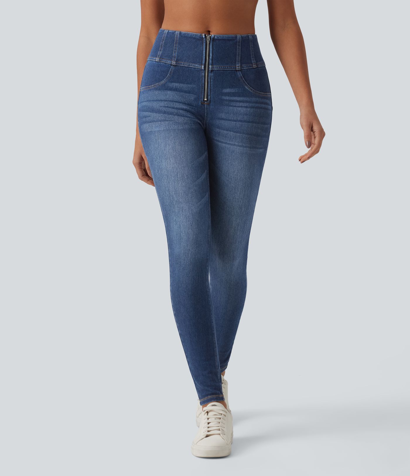 Halara Flex™ Mid Rise Zipper Tummy Control Casual Skinny Jeans with Pockets