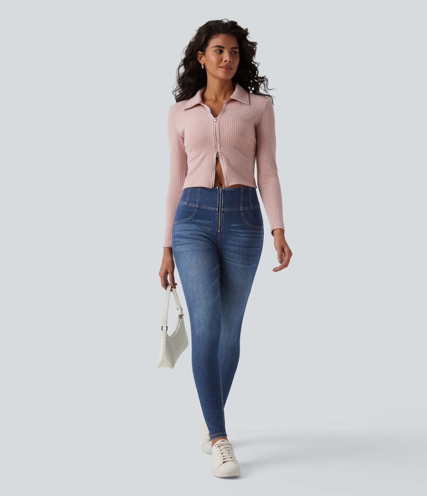 Halara Flex™ Mid Rise Zipper Tummy Control Casual Skinny Jeans with Pockets