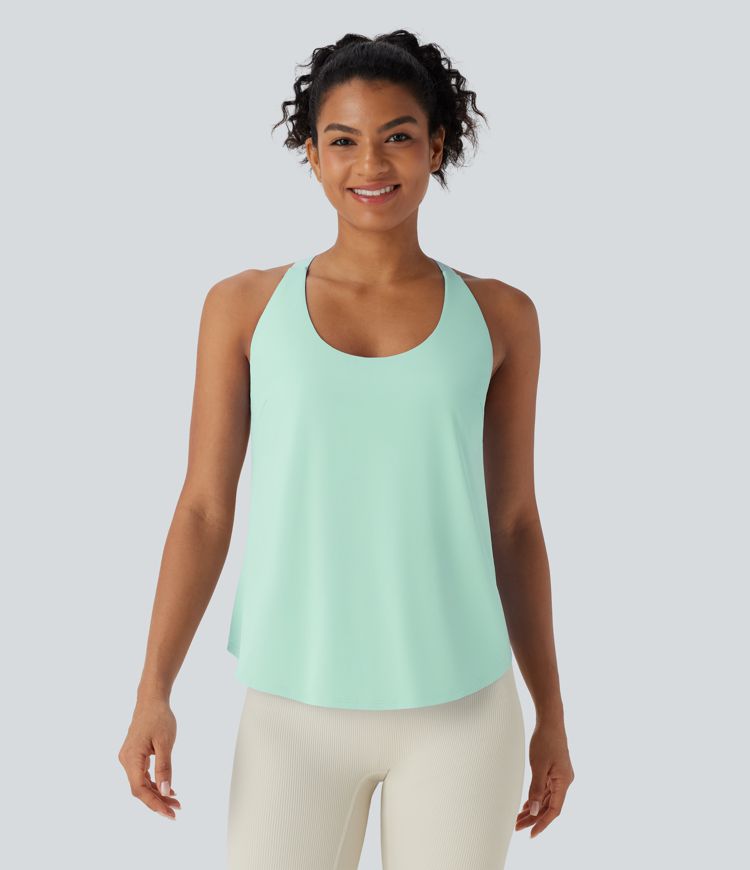 U Neck Backless Crisscross Curved Hem Yoga Tank Vest Top-UPF50+ U Neck Backless Crisscross Curved Hem Yoga Tank Vest Top-UPF50+