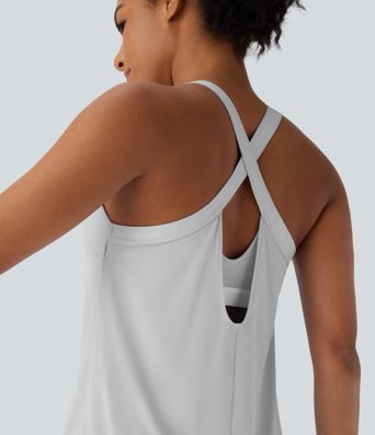 U Neck Curved Hem Cool Touch Yoga Tank Top-UPF50+