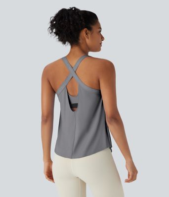 U Neck Curved Hem InstantCool Yoga Tank Top-UPF50+
