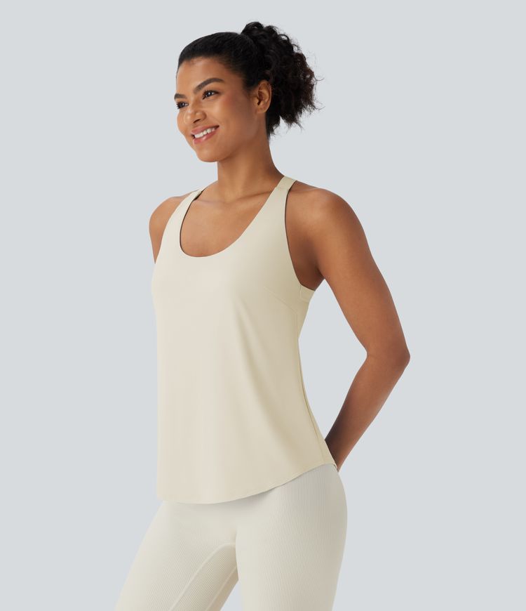 U Neck Curved Hem Cool Touch Yoga Tank Top-UPF50+