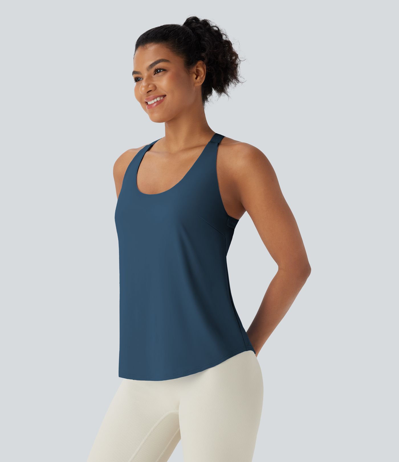 U Neck Curved Hem Cool Touch Yoga Tank Top-UPF50+