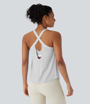 U Neck Curved Hem Cool Touch Yoga Tank Top-UPF50+