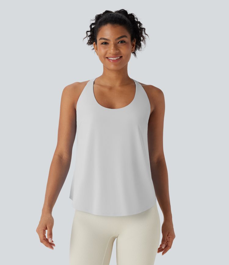 U Neck Curved Hem Cool Touch Yoga Tank Top-UPF50+
