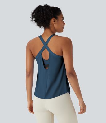U Neck Curved Hem Cool Touch Yoga Tank Top-UPF50+