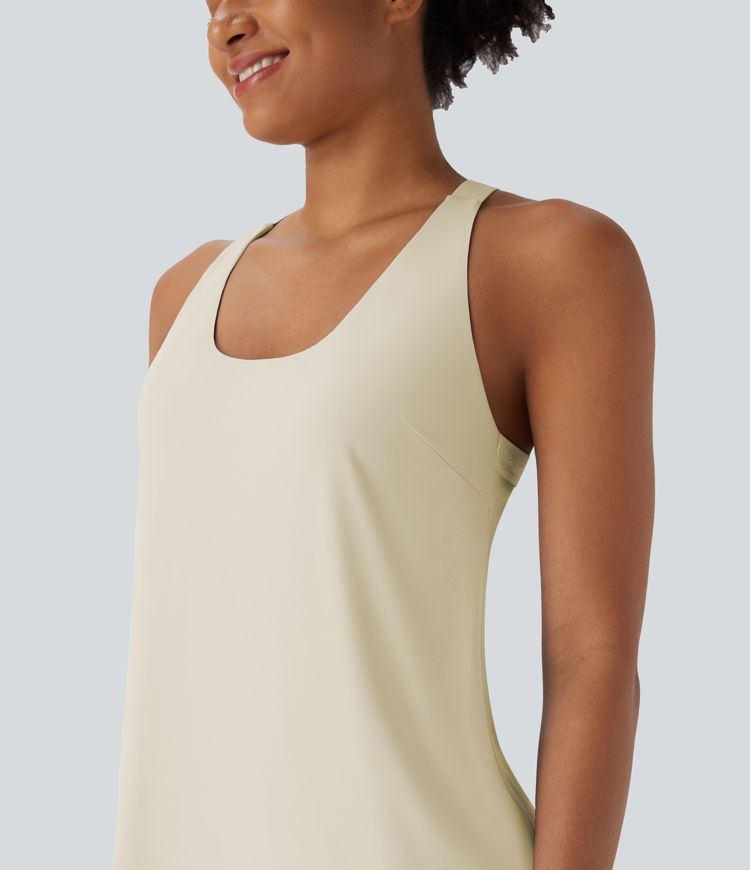 U Neck Curved Hem Cool Touch Yoga Tank Top-UPF50+