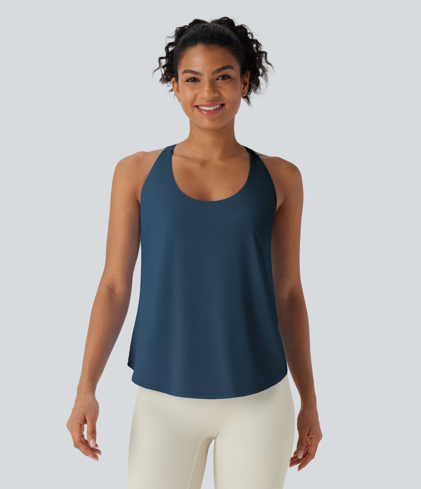 U Neck Curved Hem Cool Touch Yoga Tank Top-UPF50+