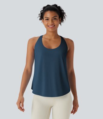 U Neck Curved Hem Cool Touch Yoga Tank Top-UPF50+