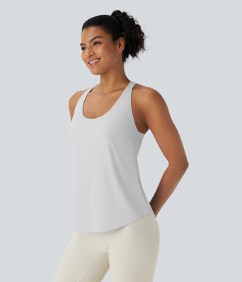 U Neck Curved Hem Cool Touch Yoga Tank Top-UPF50+