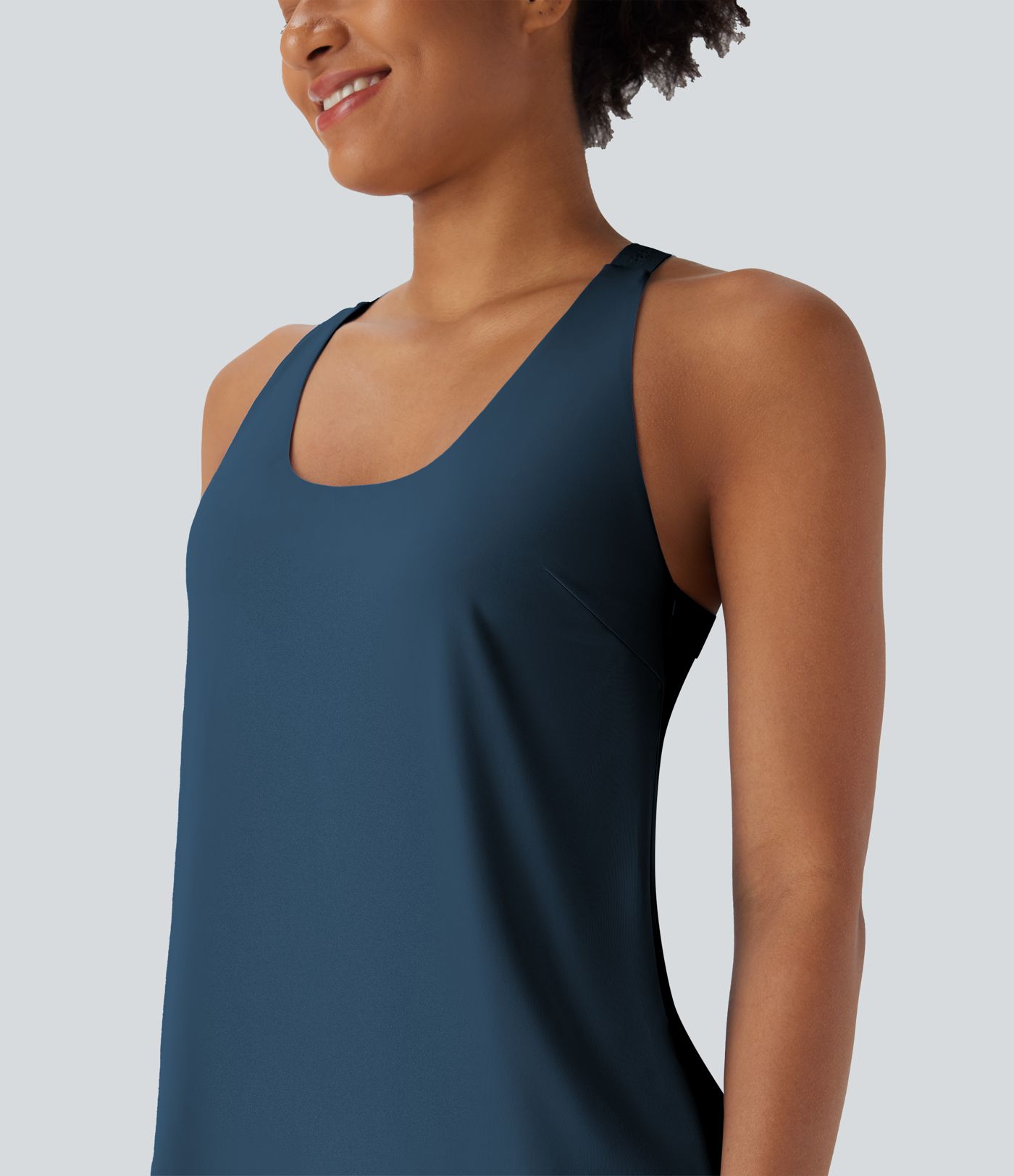 U Neck Curved Hem Cool Touch Yoga Tank Top-UPF50+
