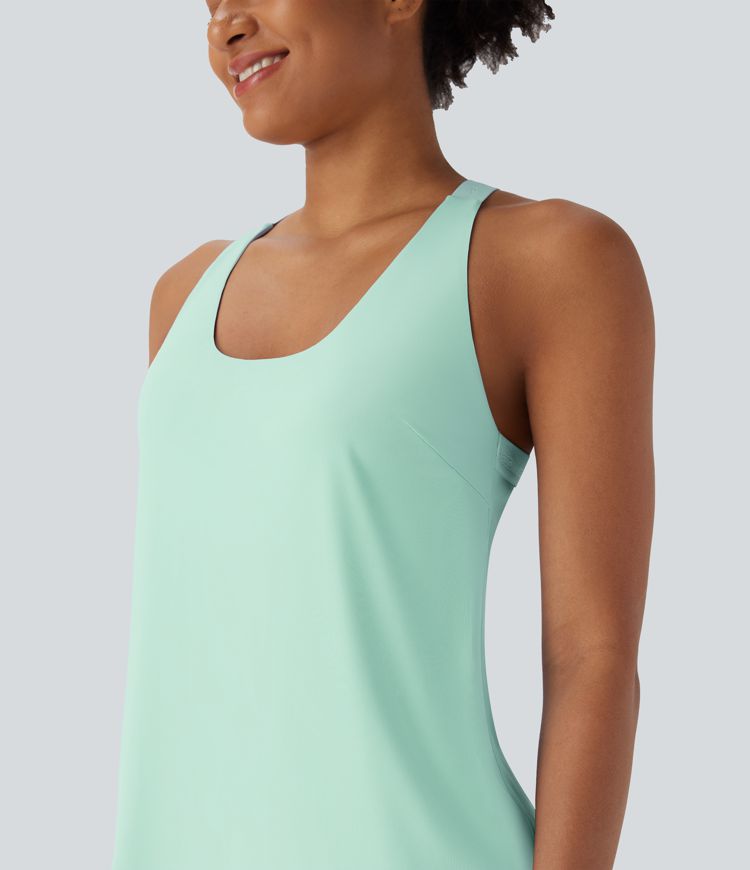 U Neck Backless Crisscross Curved Hem Yoga Tank Vest Top-UPF50+ U Neck Backless Crisscross Curved Hem Yoga Tank Vest Top-UPF50+