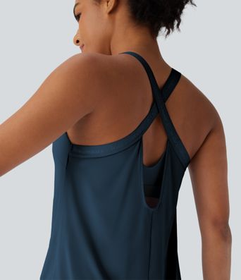 U Neck Curved Hem Cool Touch Yoga Tank Top-UPF50+