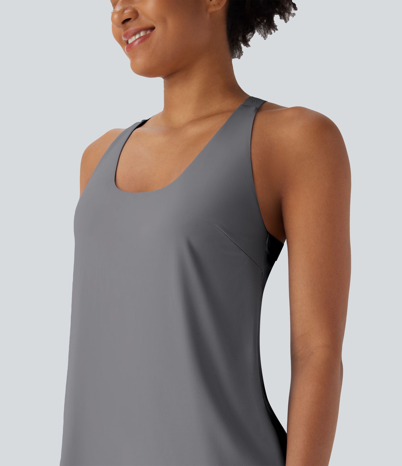 U Neck Curved Hem InstantCool Yoga Tank Top-UPF50+