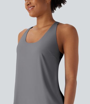 U Neck Curved Hem InstantCool Yoga Tank Top-UPF50+