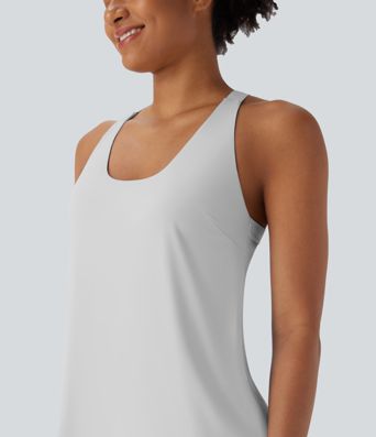 U Neck Curved Hem Cool Touch Yoga Tank Top-UPF50+