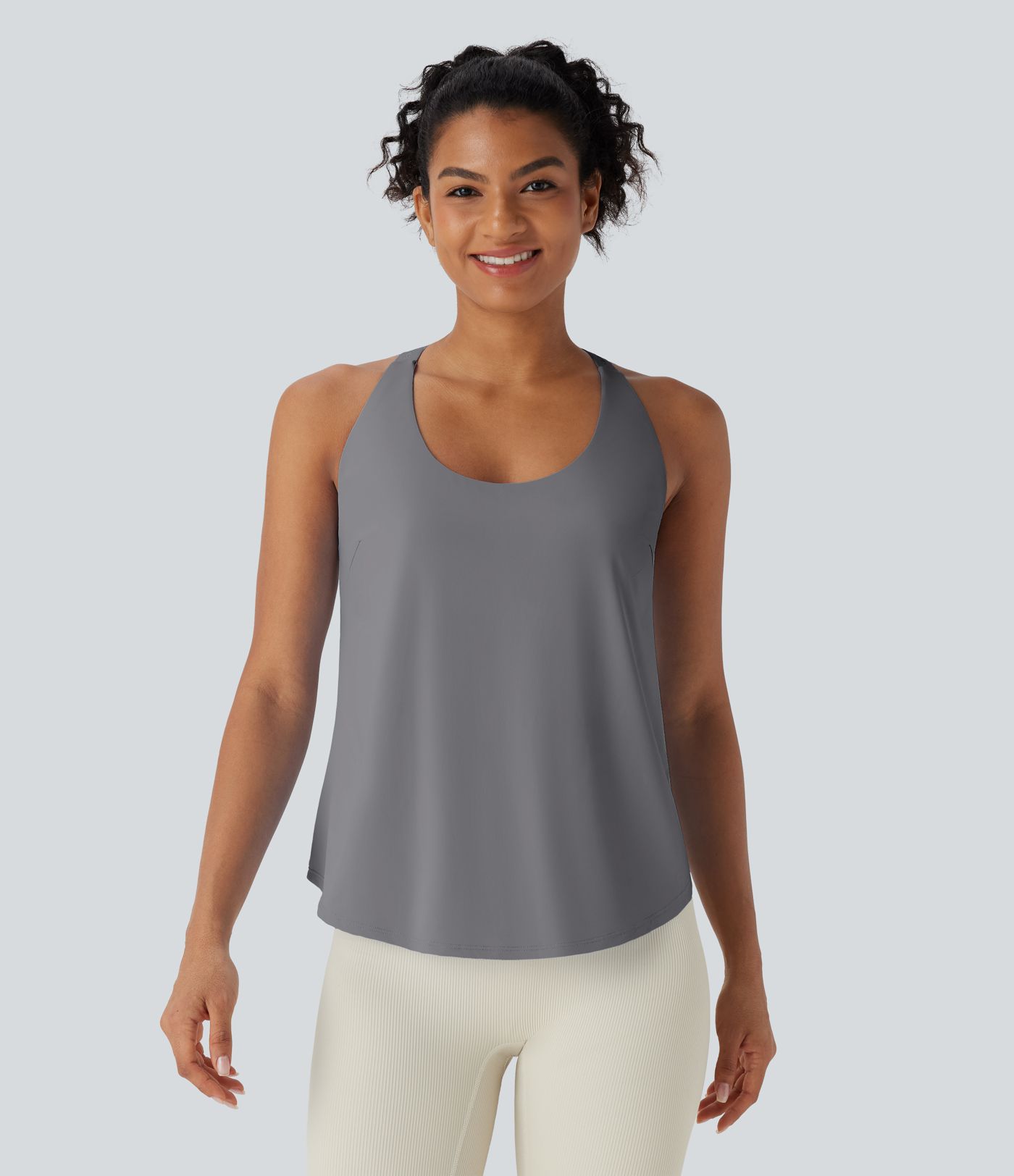 U Neck Curved Hem InstantCool Yoga Tank Top-UPF50+