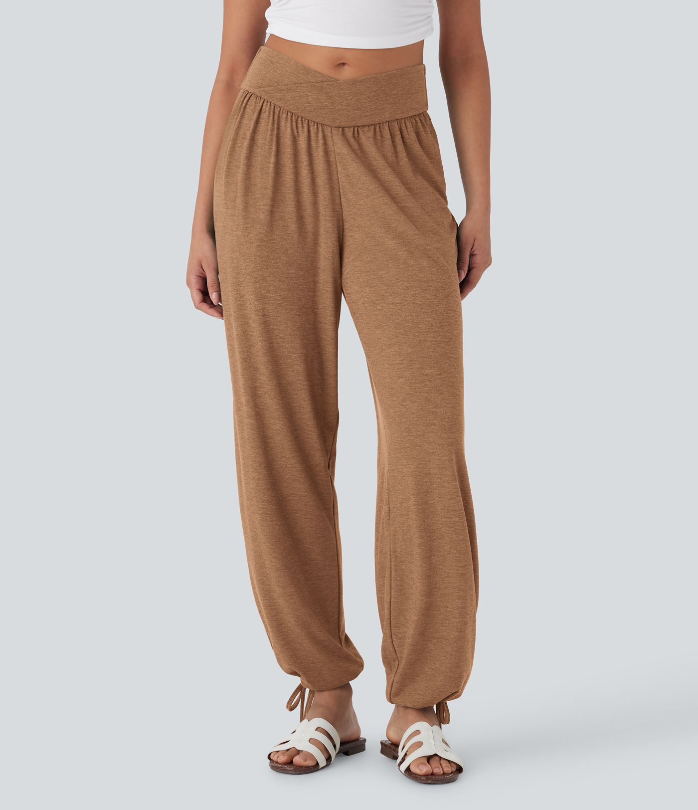 Crossover High Waisted Pocket Drawstring Casual Joggers