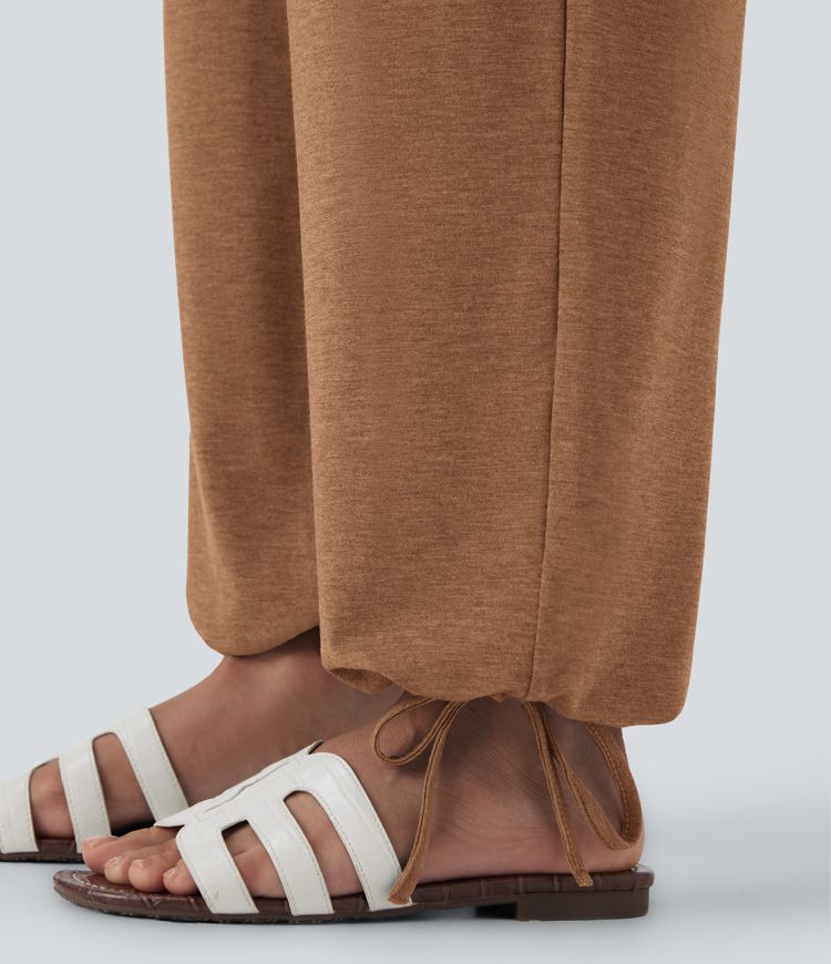 Crossover High Waisted Pocket Drawstring Casual Joggers