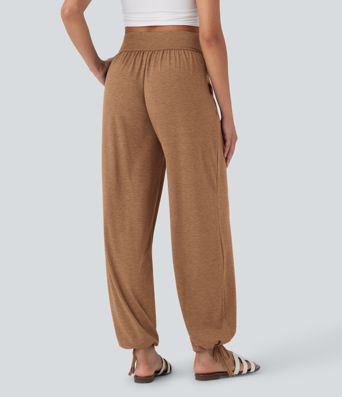 Crossover High Waisted Pocket Drawstring Casual Joggers