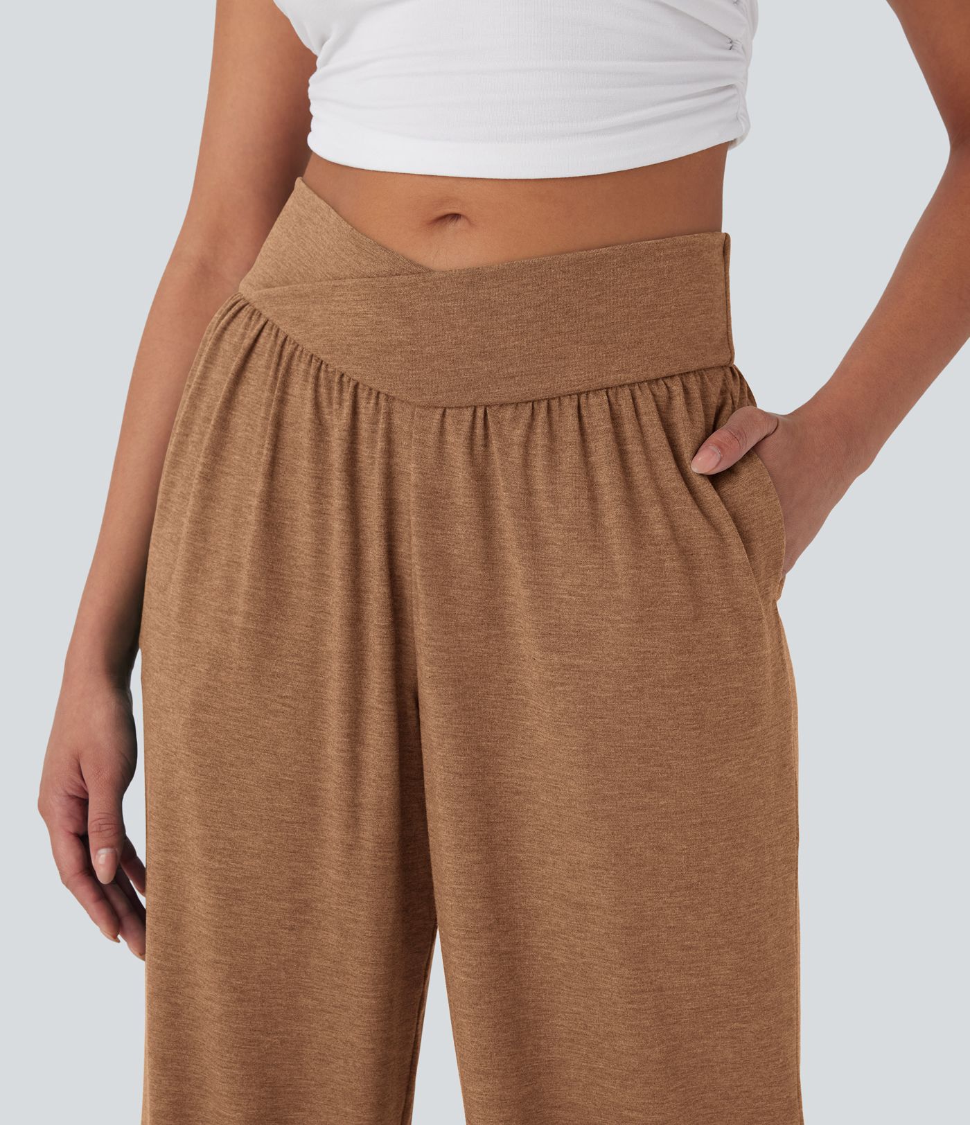 Crossover High Waisted Pocket Drawstring Casual Joggers