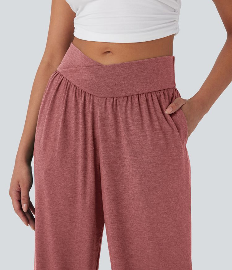 Crossover High Waisted Pocket Drawstring Casual Joggers