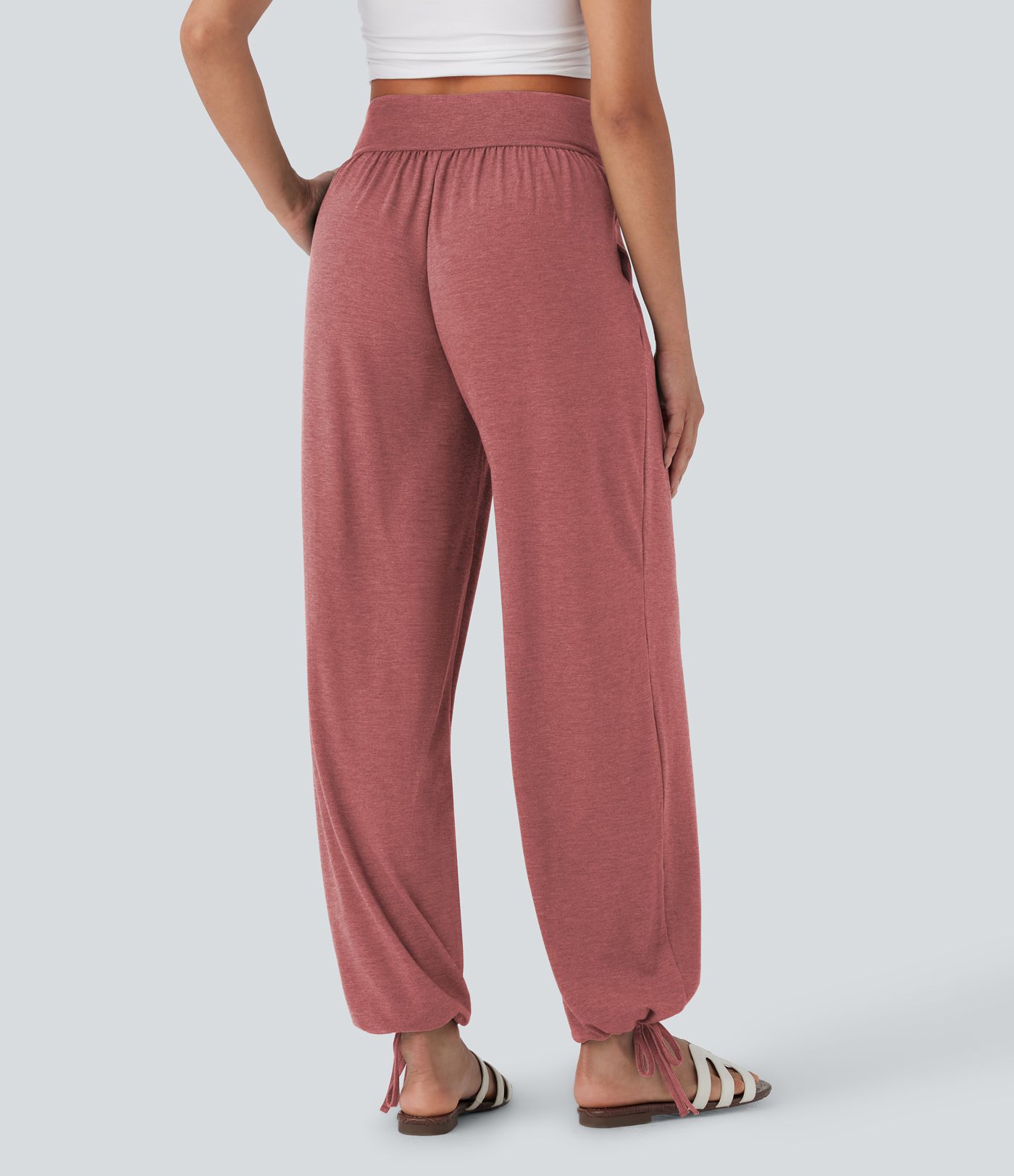 Crossover High Waisted Pocket Drawstring Casual Joggers