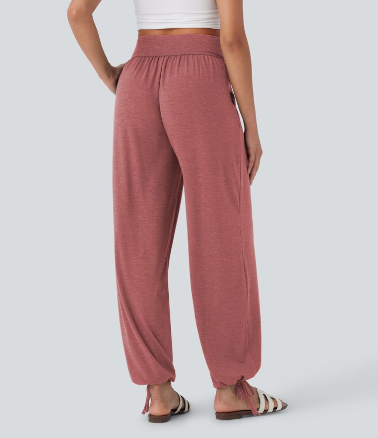 Crossover High Waisted Pocket Drawstring Casual Joggers