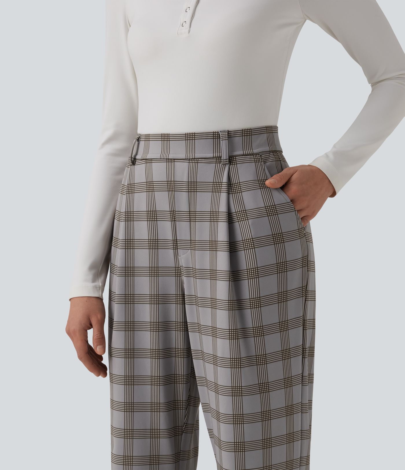 Halara Flex™ High Waisted Plaid Work Flare Pants with Pockets