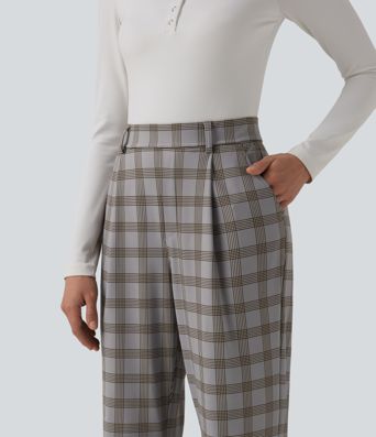 Halara Flex™ High Waisted Plaid Work Flare Pants with Pockets