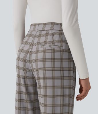 Halara Flex™ High Waisted Plaid Work Flare Pants with Pockets