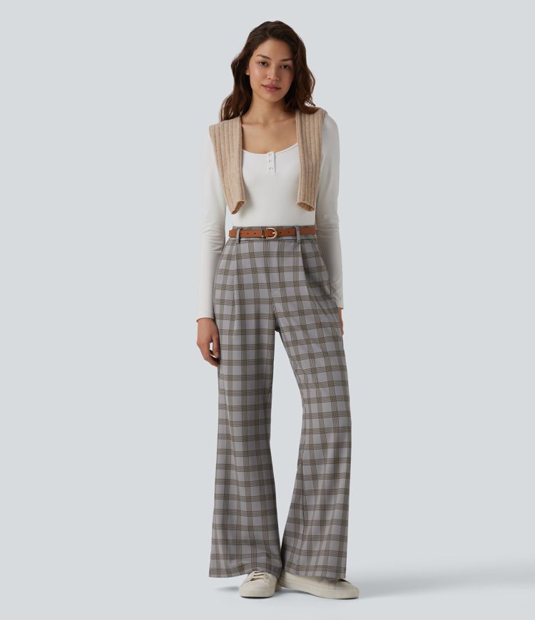 Halara Flex™ High Waisted Plaid Work Flare Pants with Pockets