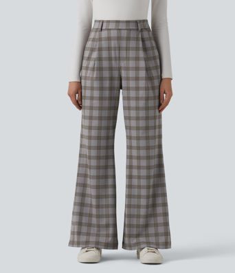 Halara Flex™ High Waisted Plaid Work Flare Pants with Pockets