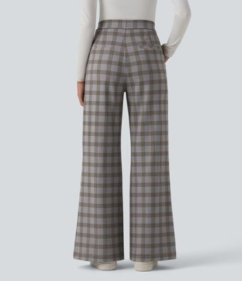 Halara Flex™ High Waisted Plaid Work Flare Pants with Pockets