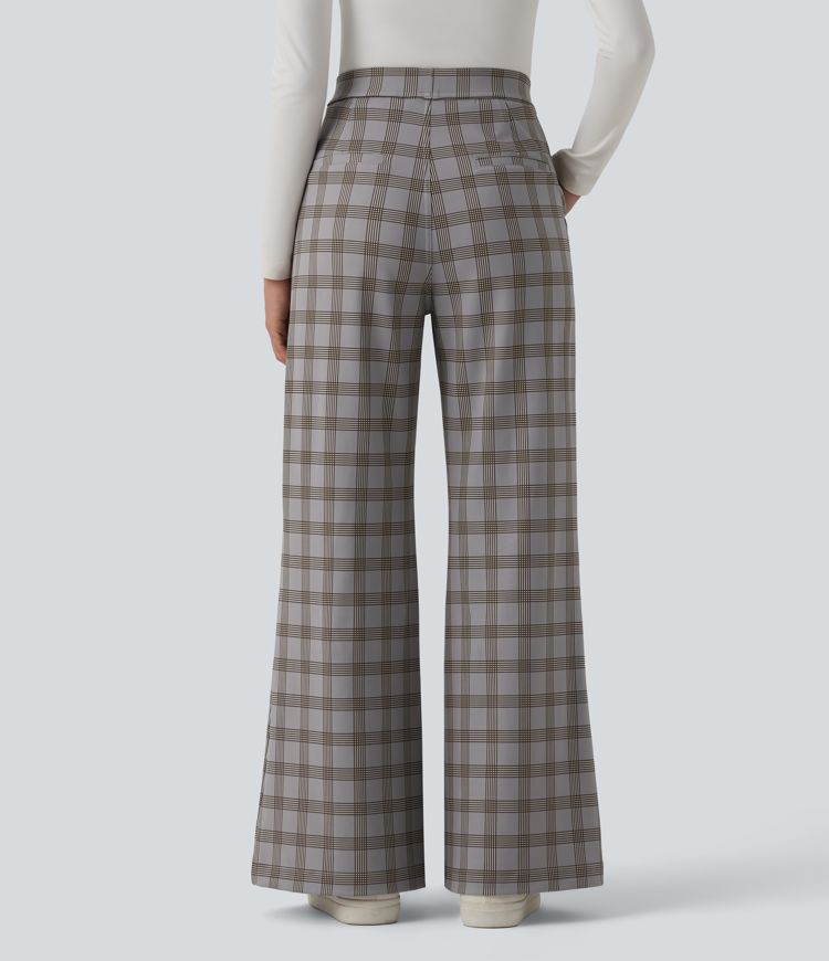 Halara Flex™ High Waisted Plaid Work Flare Pants with Pockets