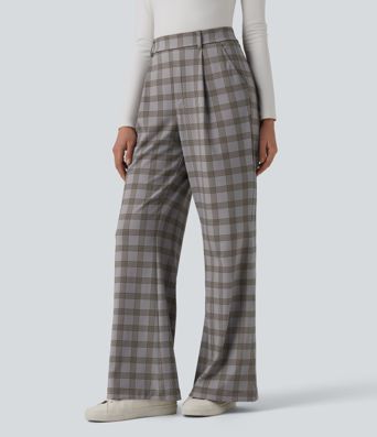 Halara Flex™ High Waisted Plaid Work Flare Pants with Pockets