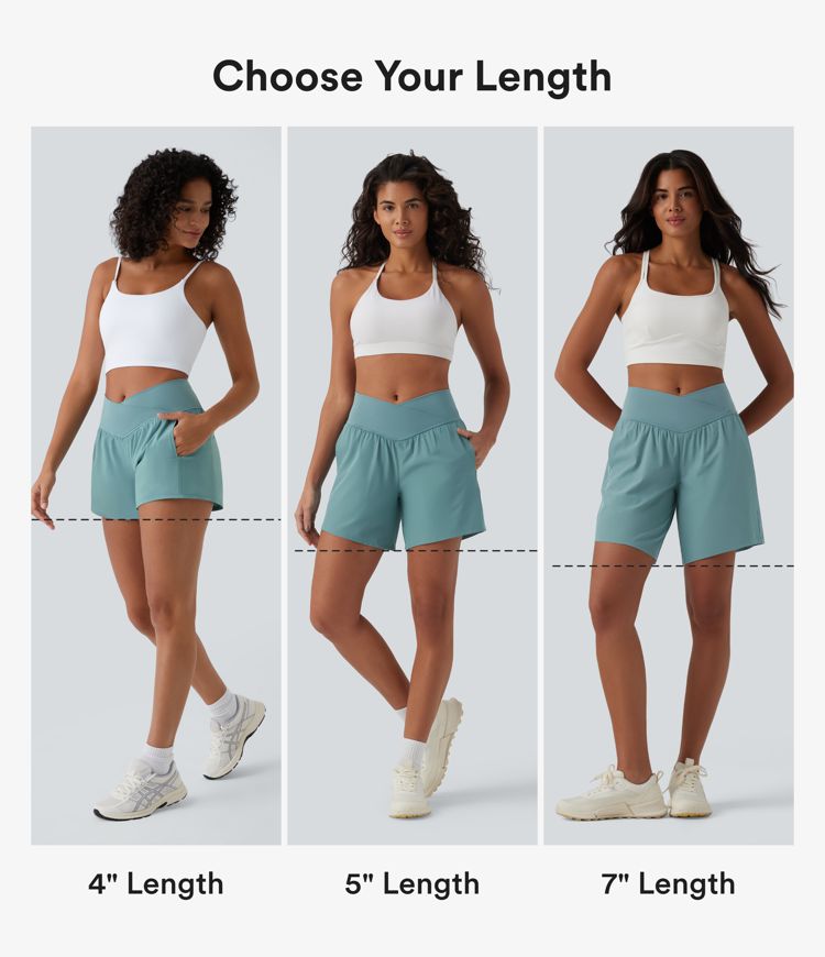 Breezeful™ High Waisted Crossover Side Pocket 2-in-1 Quick Dry Yoga Shorts 4"
