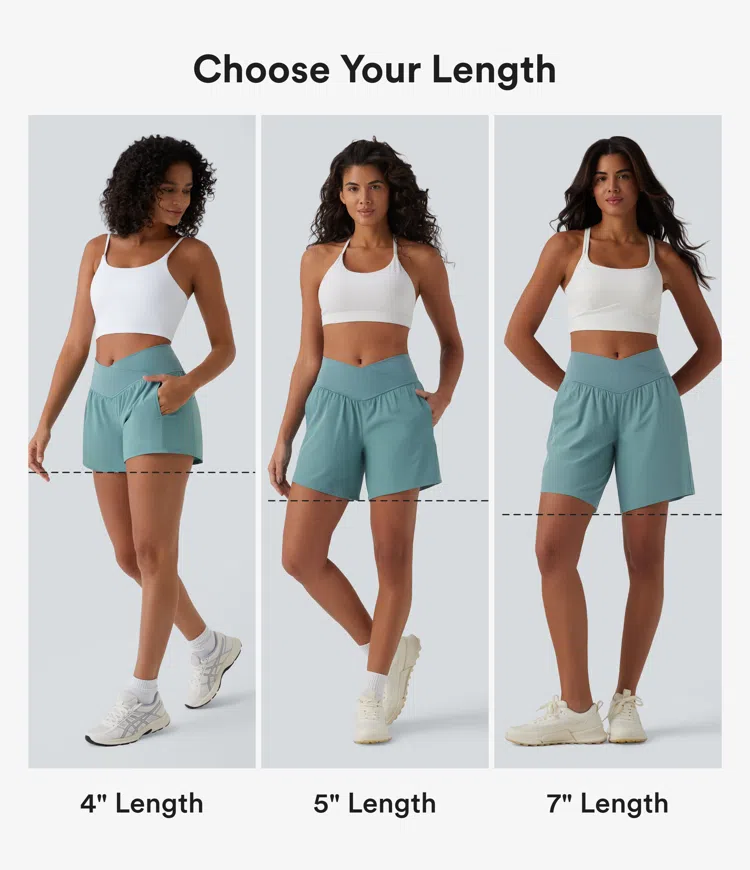 Stone Blue Breezeful™ High Waisted Crossover 2-in-1 Quick Dry Yoga Shorts 5'' with Pockets / 2