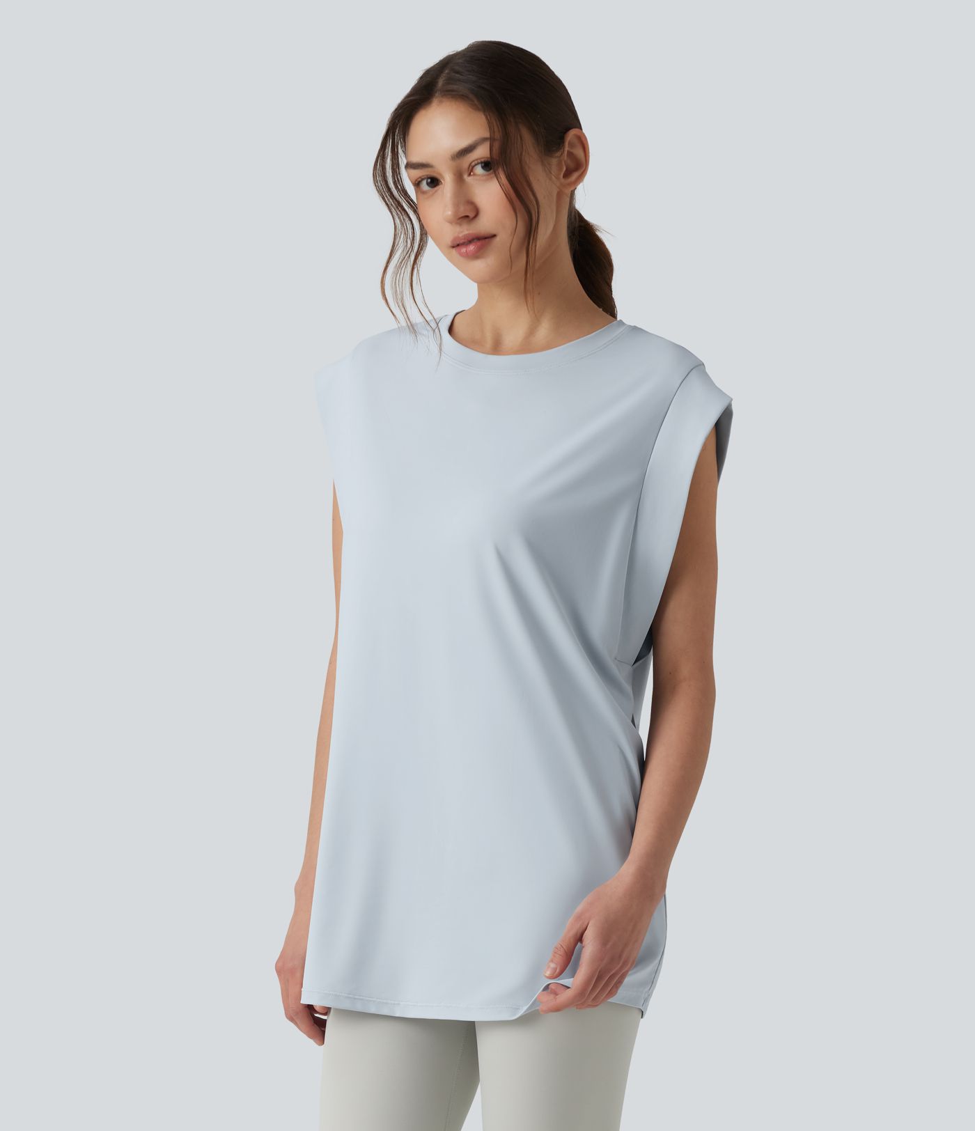 Round Neck Cool Touch Yoga Tank Top with Pockets-UPF50+