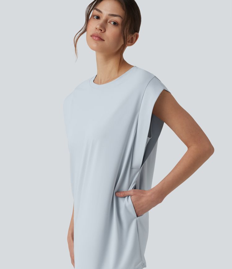 Round Neck Cool Touch Yoga Tank Top with Pockets-UPF50+