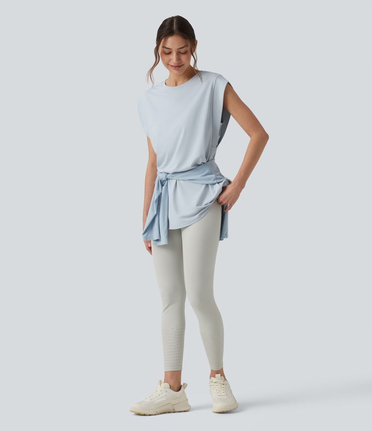 Round Neck Cool Touch Yoga Tank Top with Pockets-UPF50+