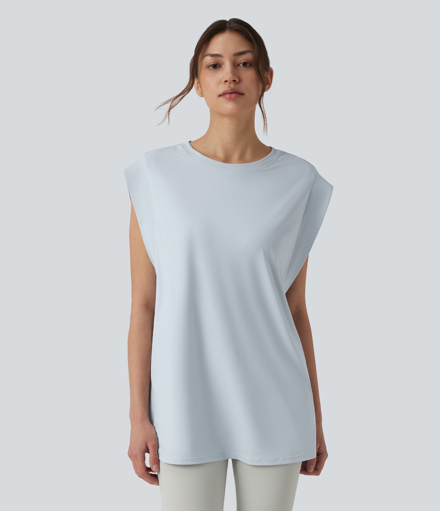 Round Neck Cool Touch Yoga Tank Top with Pockets-UPF50+