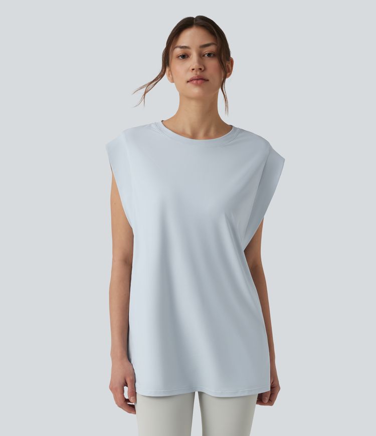 Round Neck Cool Touch Yoga Tank Top with Pockets-UPF50+