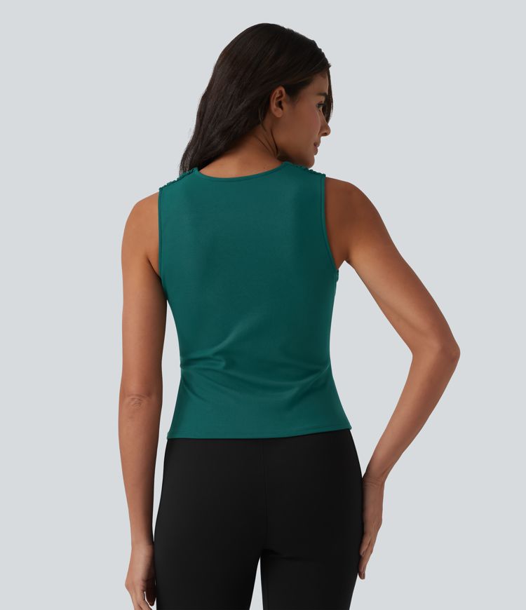 SculptKnit V Neck Ruched Built-in Bra Work Tank Top