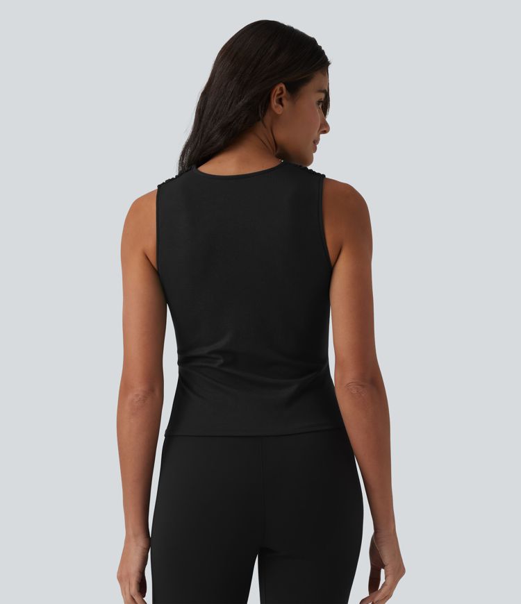 V Neck Ruched Built-in Bra Work Tank Top