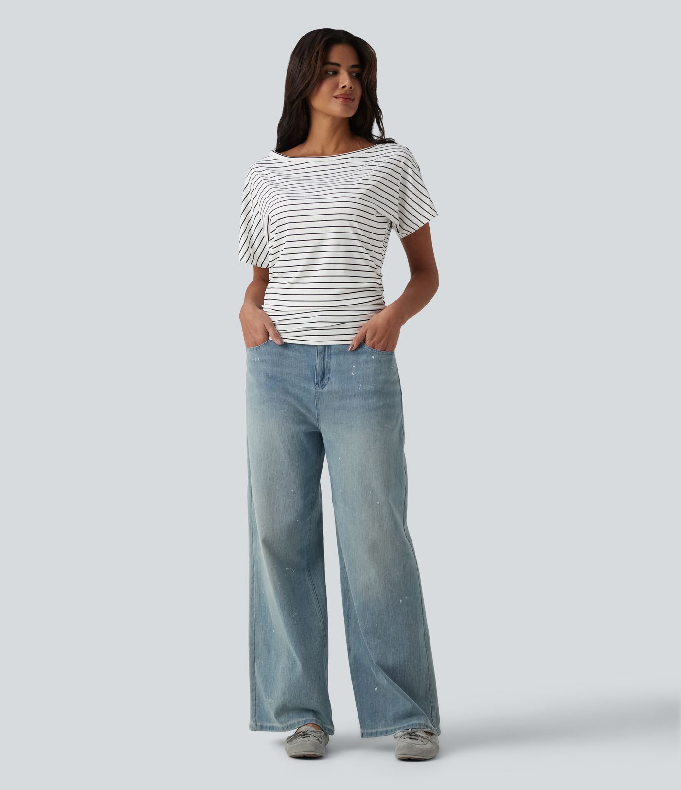 One shoulder Short Sleeve Stripe Casual T-Shirt